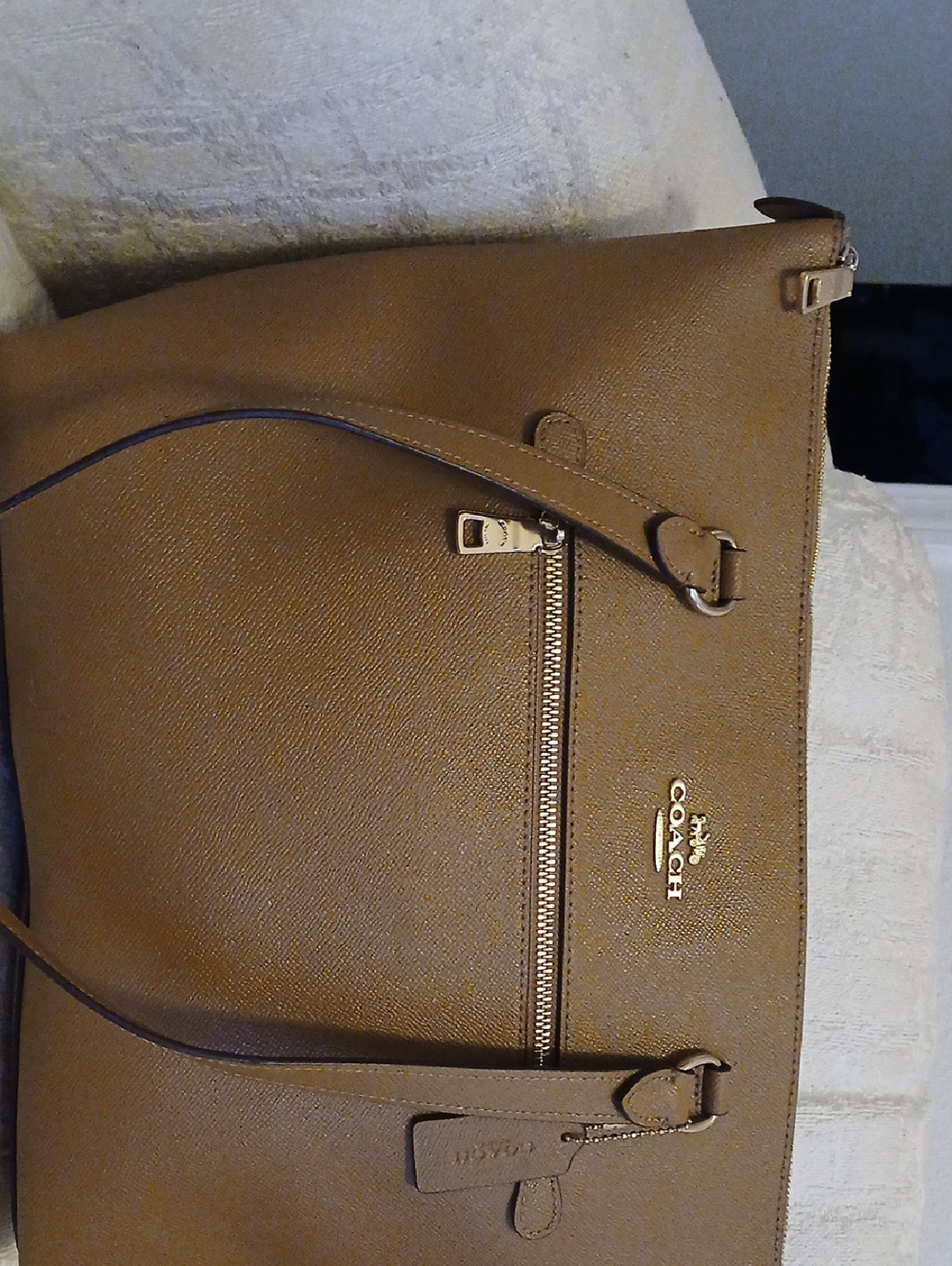 Coach Saffiano Leather Tote in Brown with Gold Hardware